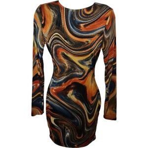 NWT Windsor Swirl Of Splash Crew Long Sleeve Bodycon Mini Dress
